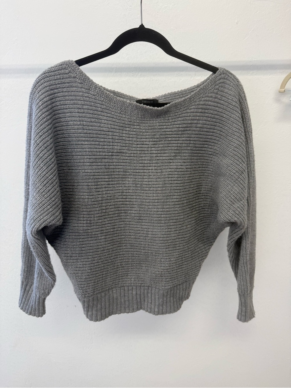 Forever 21 Gray Off-Shoulder Ribbed Sweater